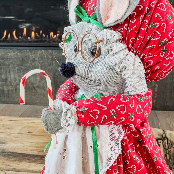 Primitive Folk Art Sock Bottle Christmas Granny Mouse w Bifocals/Candy Cane-12”H - Picture 9 of 9
